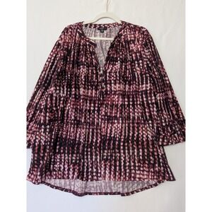 Cocomo Woman Plus 3X Purple Abstract Print Zipper Neck Tunic Top Roll Tab Sleeve